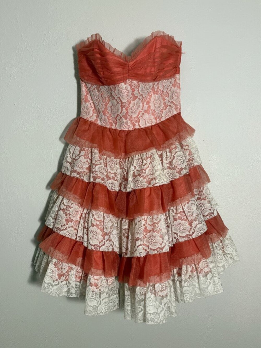 VTG Betsey Johnson Evening Pink Lace Frill Mini Dress - Sz 2